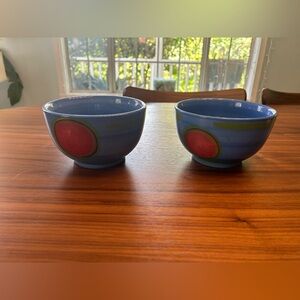 RARE Signed Gail Pittman Blue “Red Dot” Cereal Bowls Set of 2